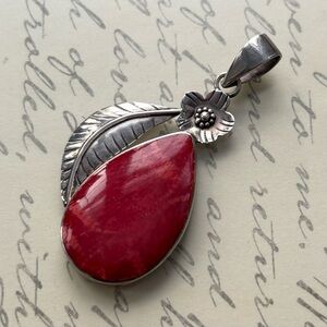 Sterling Silver and Red Coral Teardrop Pendant